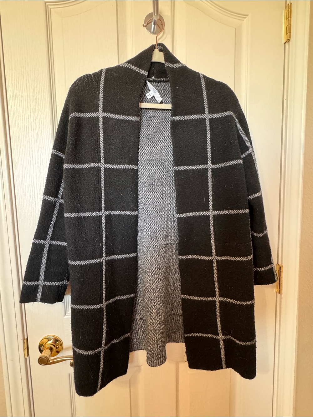 Time and Tru Black Plaid Open-Front Cardigan